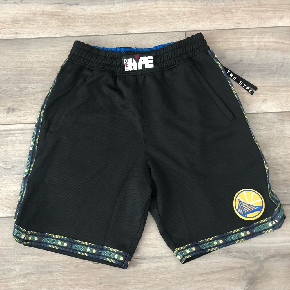 NBA LAB Two Hype Black Colorful Print Golden State Warriors Shorts Size Medium